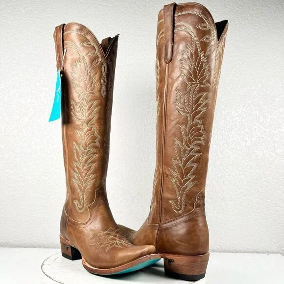 Tan Heeled Boots with Intricate Embroidery - Picture 12 of 12